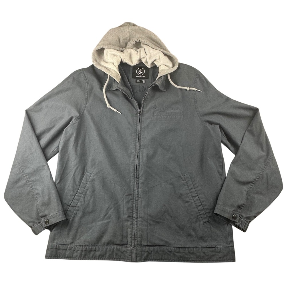 Volcom Jacket Men XL Gray Regular Hooded Full Zip Canvas Streetwear Skater Urban